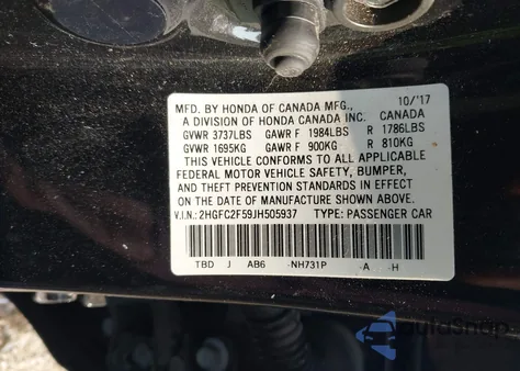 2018 Honda Civic Lx из США, поврежденный, VIN 2HGFC2F59JH505937